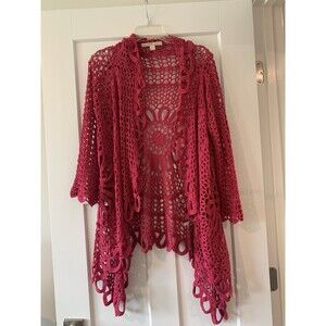 Boston Proper XS Oversized Pink Crochet Stylish Cardigan Sweater Duster